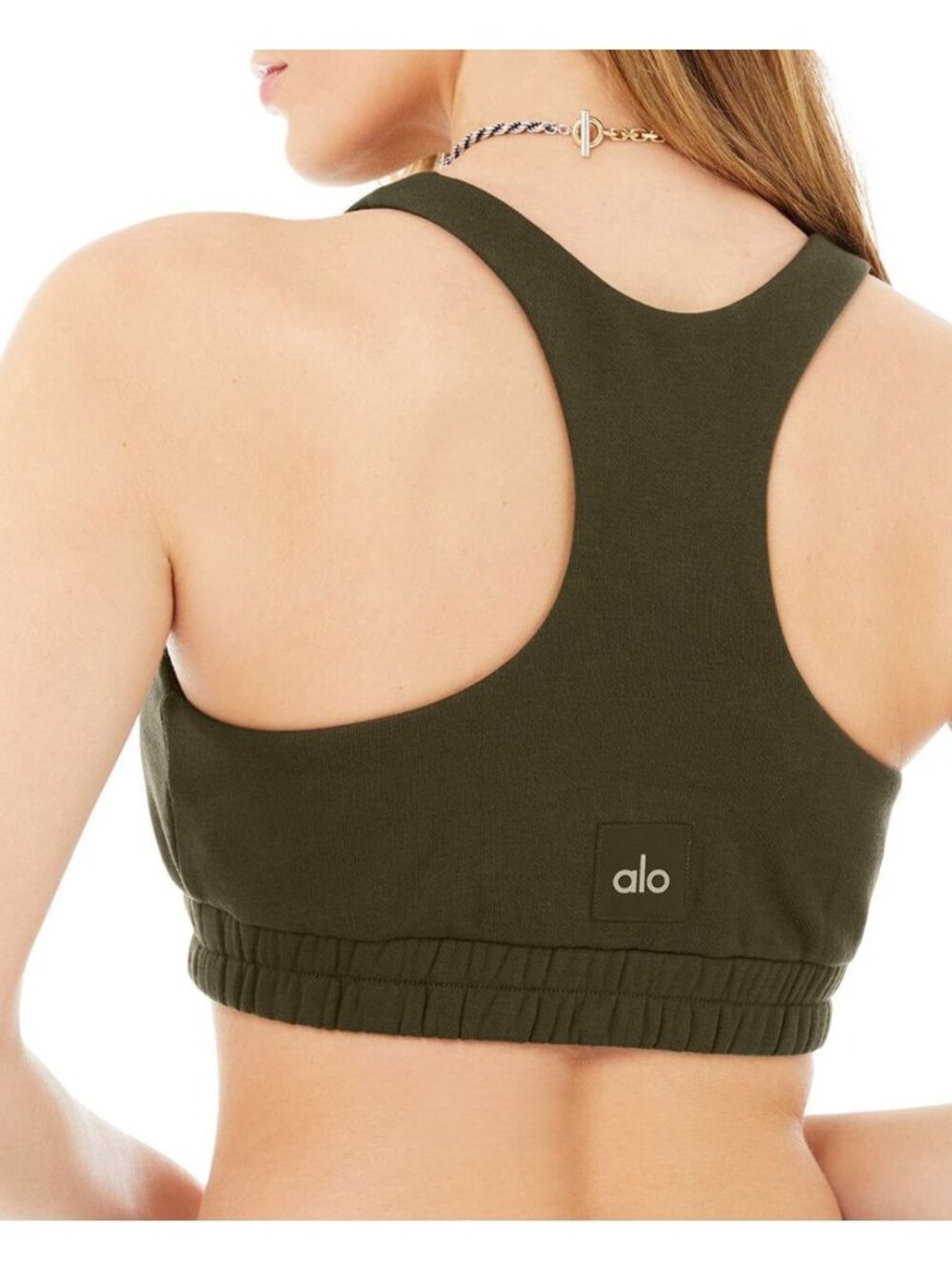 ALO Yoga Scoop Neck Sweatshirt Sports Bra Dark Olive Size XS